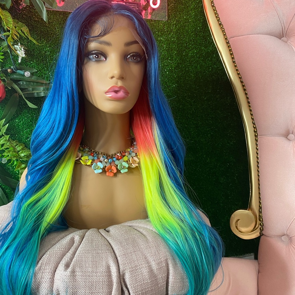 Wigs lace front blue wig